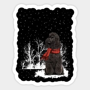 Christmas Black Mini Poodle With Scarf In Winter Forest Sticker